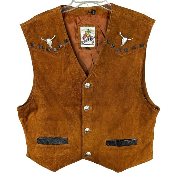 Roughphase Other - Vtg Roughphase Chief Of The Highway Leather Vest L Western Bull Skull & Conchos
